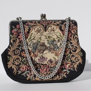 Vintage Black and Multicolor Tapestry Bag
